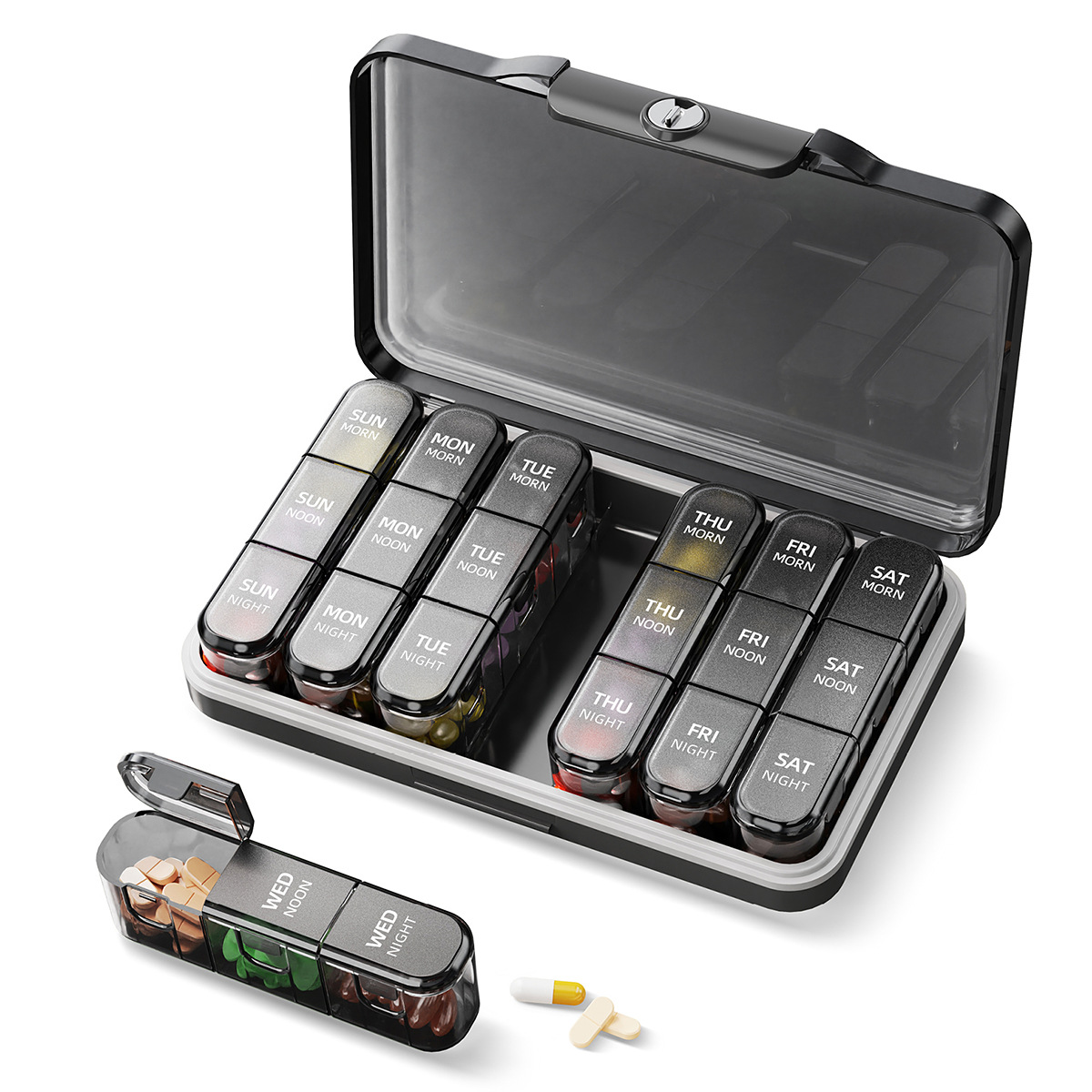 One daily box removed from the case