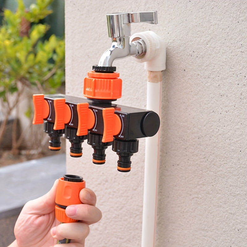 4-Way Tap Connector – Hose Splitter with Shut-Off Valves