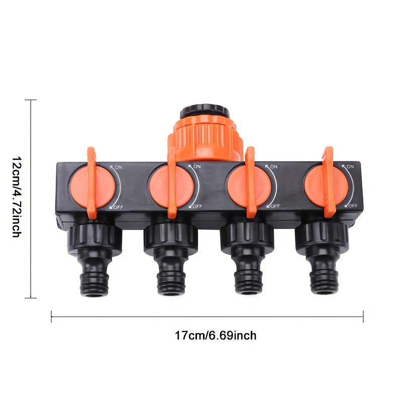4-Way Tap Connector – Hose Splitter with Shut-Off Valves