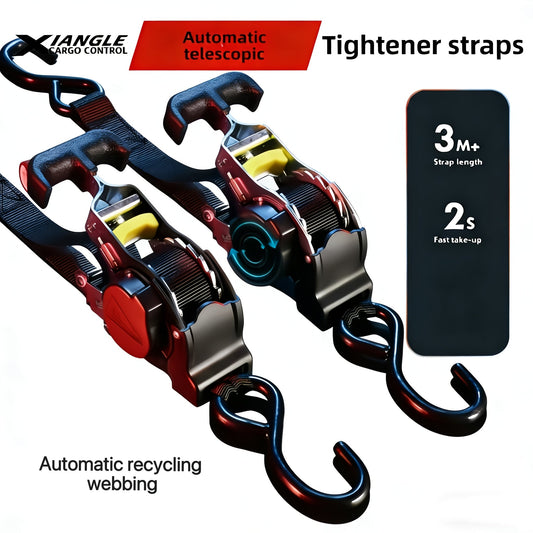 Self-retracting ratchet strap