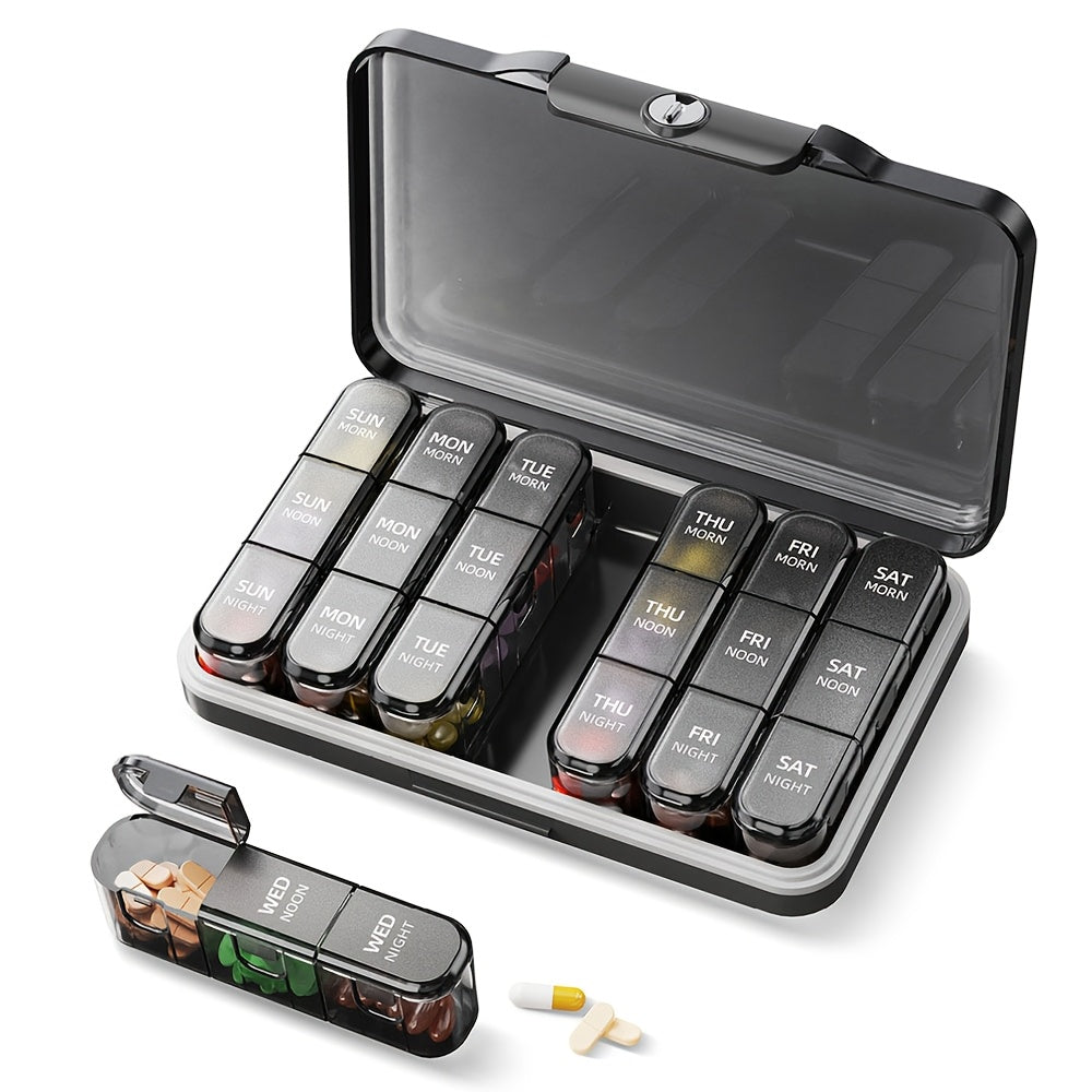 The weekly organiser with seven daily boxes in the case