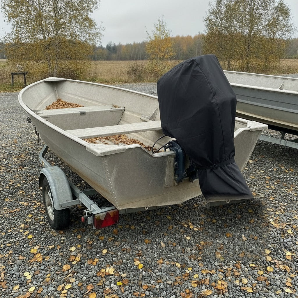 The cover on a small aluminium boat on a trailer