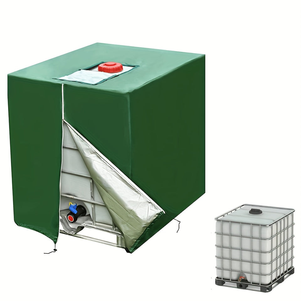 Green IBC tank cover with zip and tap opening