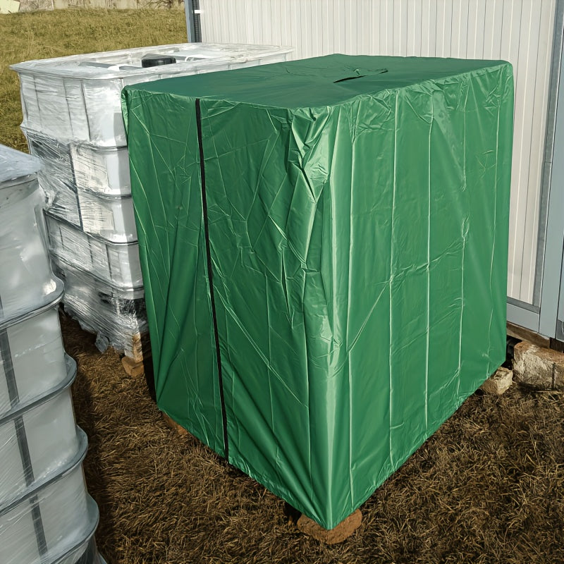 The cover on an IBC tank outdoors by a wall