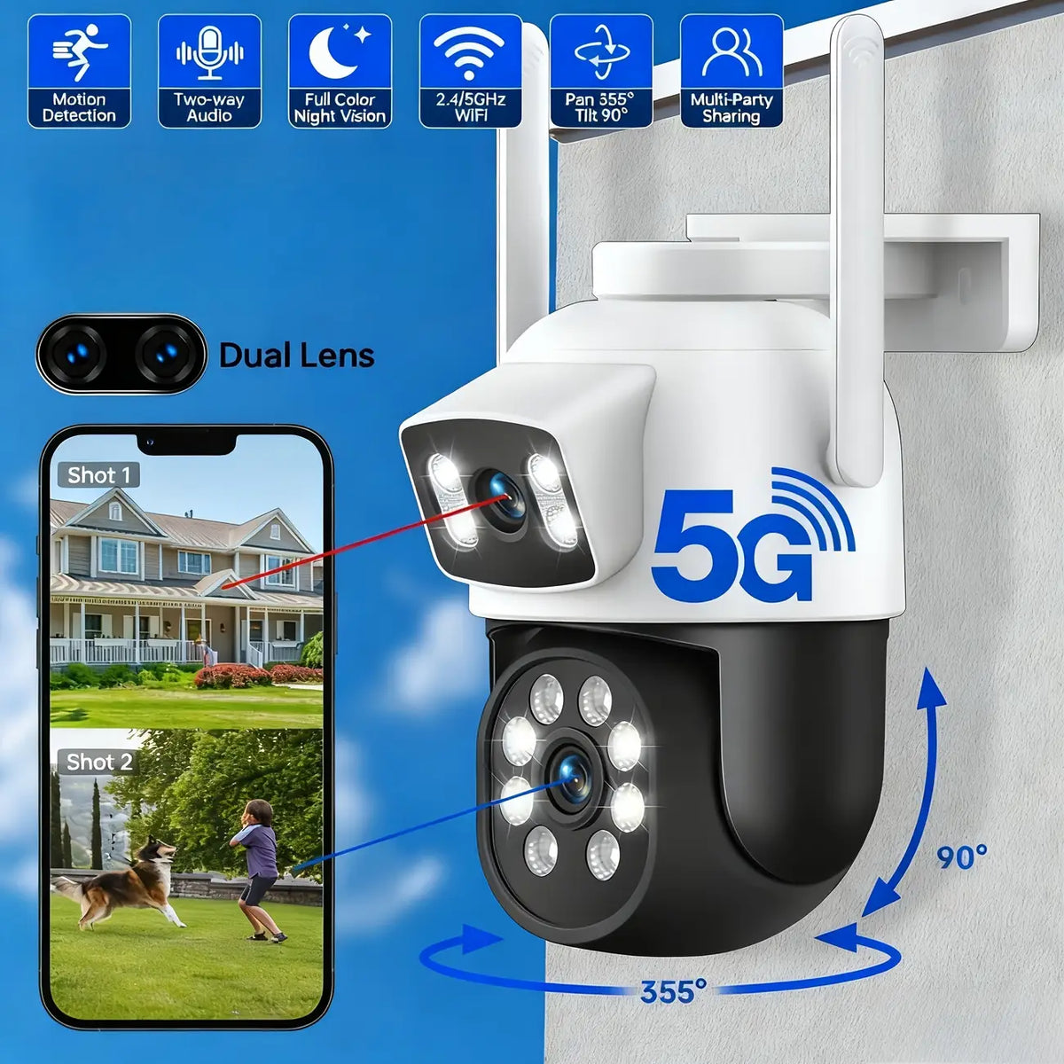 Wireless security camera dual lens